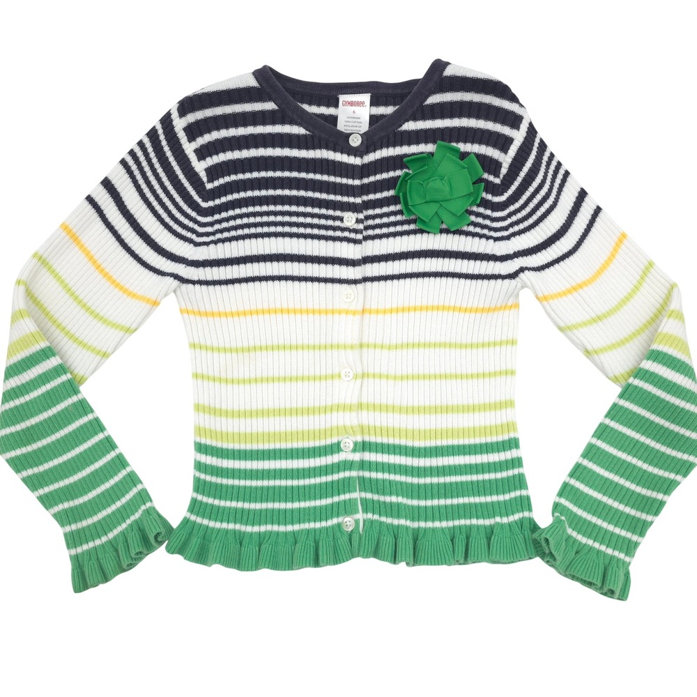 Vintage Gymboree 2005 Cardigan Sweater Green Stripe Girls Size 6